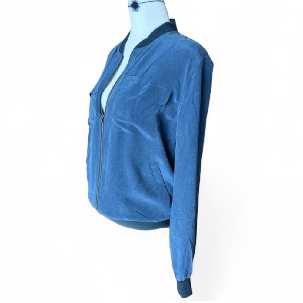 Equipment Femme Blue Silk Bomber Jacket | Size Small | Fall/Winter 2014–Resort 2 - Picture 5 of 8